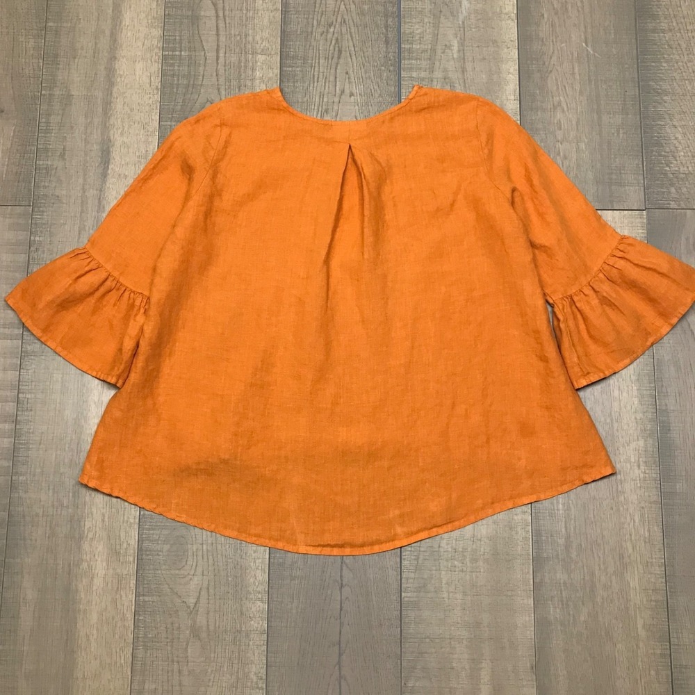 Bryn Walker Linen Top Tunic Blouse Womens Size M Orange Flutter Sleeve Fall USA - Picture 2 of 9